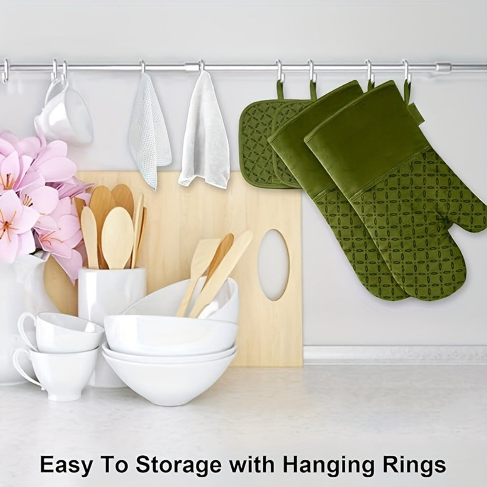 Oven Mitts and Pot Holders Set 6 Piece Heat Resistant Kitchen Gloves Cooking Mitts with Potholder