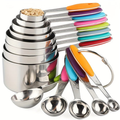 Stainless Steel Measuring Cups and Spoons Set 5pcs with Silicone Handle – Baking & Cooking Kitchen Measurement Tools