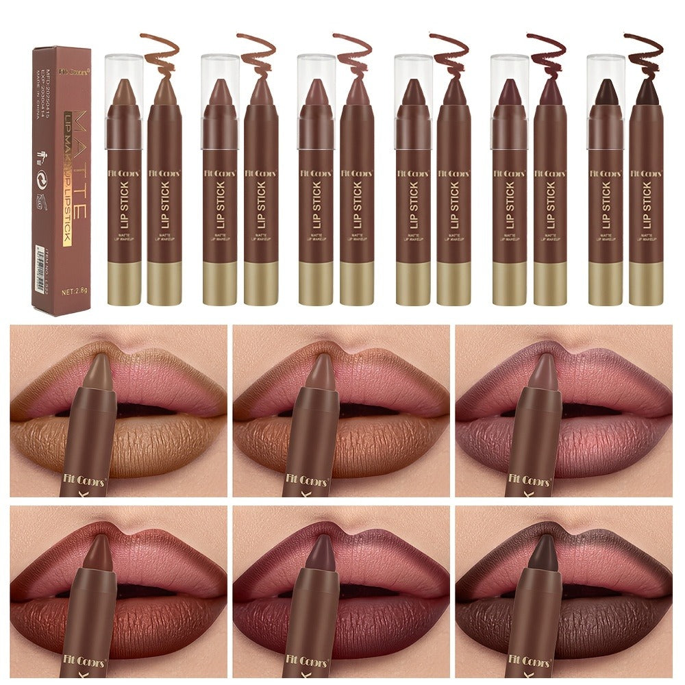 Lipstick Set, Fit Colors 6-Piece Matte Crayon Collection with Brown, Nude, Pink and Purple Colors