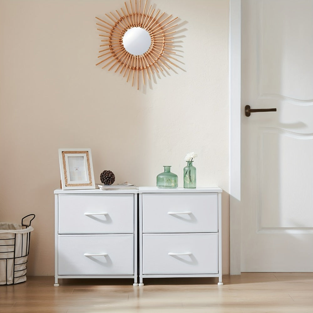 Nightstand with 2 Storage Drawers, 20" Bedside Table with Wooden Top & Fabric Cabinet, Steel Frame Mini Dresser for Bedroom