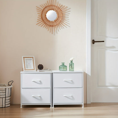 Nightstand with 2 Storage Drawers, 20" Bedside Table with Wooden Top & Fabric Cabinet, Steel Frame Mini Dresser for Bedroom