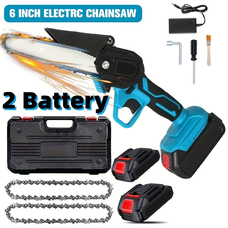Pole Saw Set with Electric Chainsaw, 6-Inch Cordless Pruner, Long-Handle Scissor Kit, Safety Lock for Tree Pruning & Landscaping