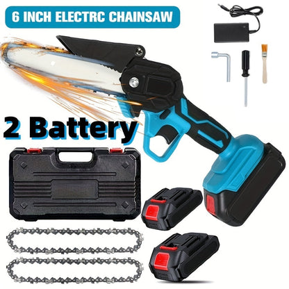 Pole Saw Set with Electric Chainsaw, 6-Inch Cordless Pruner, Long-Handle Scissor Kit, Safety Lock for Tree Pruning & Landscaping