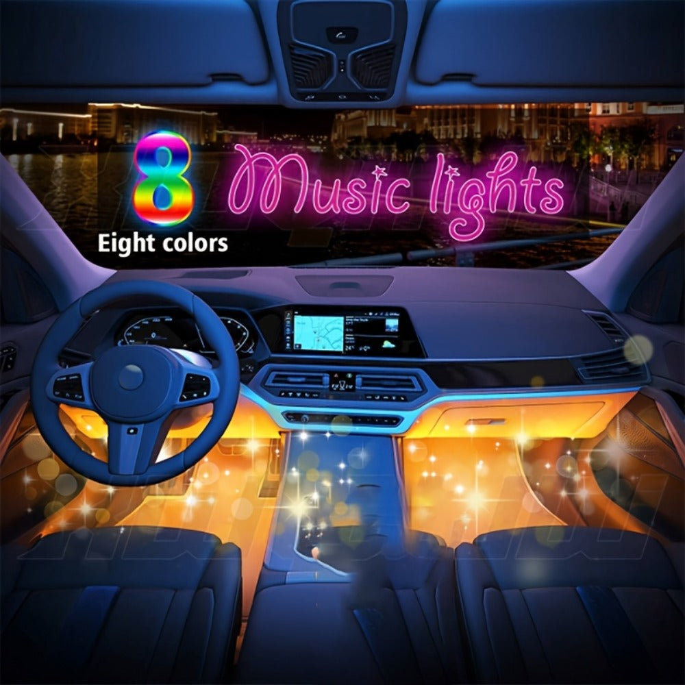 Car Interior Footwell Light Kit with Four Pictured Bars, App and Remote Control, Music-Responsive Color Modes
