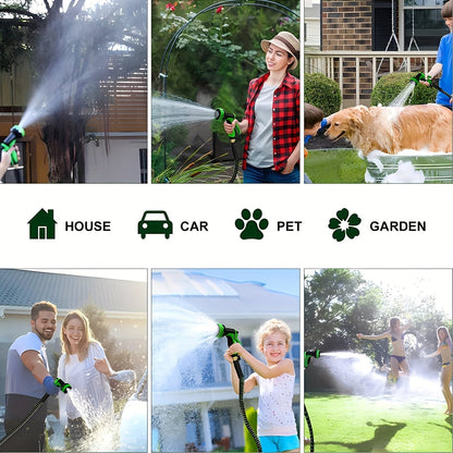 Expandable Garden Hose with 10-Function Nozzle, 3/4" Brass Fittings, Leakproof, Durable Rubber, 15 to 100FT
