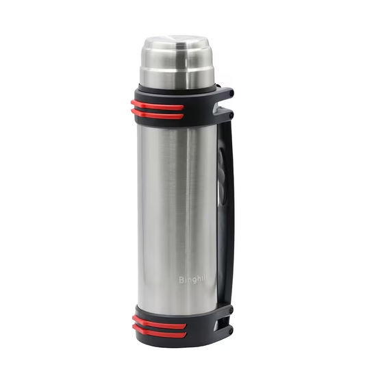 2000ml Stainless Steel Water Bottle Flask with Cup-Style Cap, Rigid Side Handle and Shoulder Strap