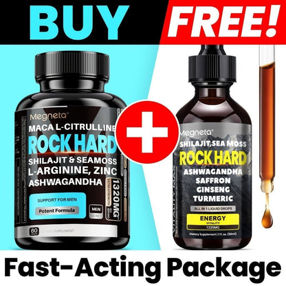 Two-Piece Men's Health Supplement Set with One Capsule Bottle and One Liquid Dropper Bottle in Coordinated Packaging