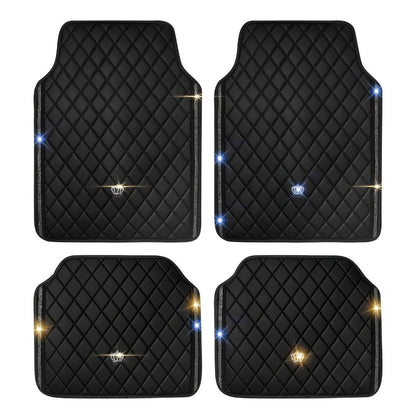 Quilted Crown Car Floor Mats, Four-Piece Set in Red, Black or Prismatic Embossed Style Options
