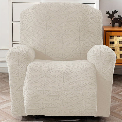 Four-Piece Geometric Jacquard Recliner Chair Cover Set with Labeled Left, Right, Back and Front Sections