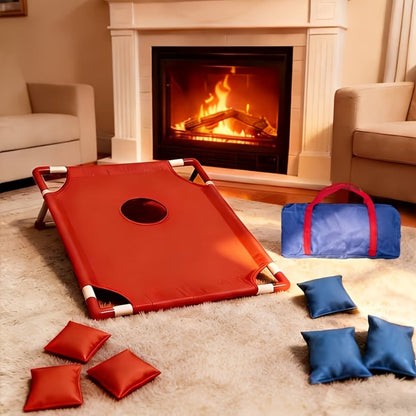 Portable Cornhole Game Set for Outdoor, 2 Boards with 12 Bean Bags & Storage Bag, Blue & Red