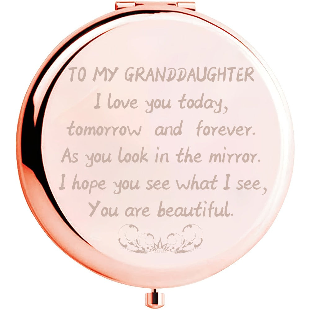 Engraved Compact Mirror Gift for Granddaughter Daughter Women – Magnifying Pocket Purse Mirror Personalized Keepsake for Christmas Birthday