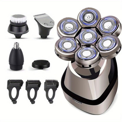 Men's Electric Head Shaver 9-Blade Bald Head Machine USB Rechargeable, 5-in-1 Grooming Kit with Hair