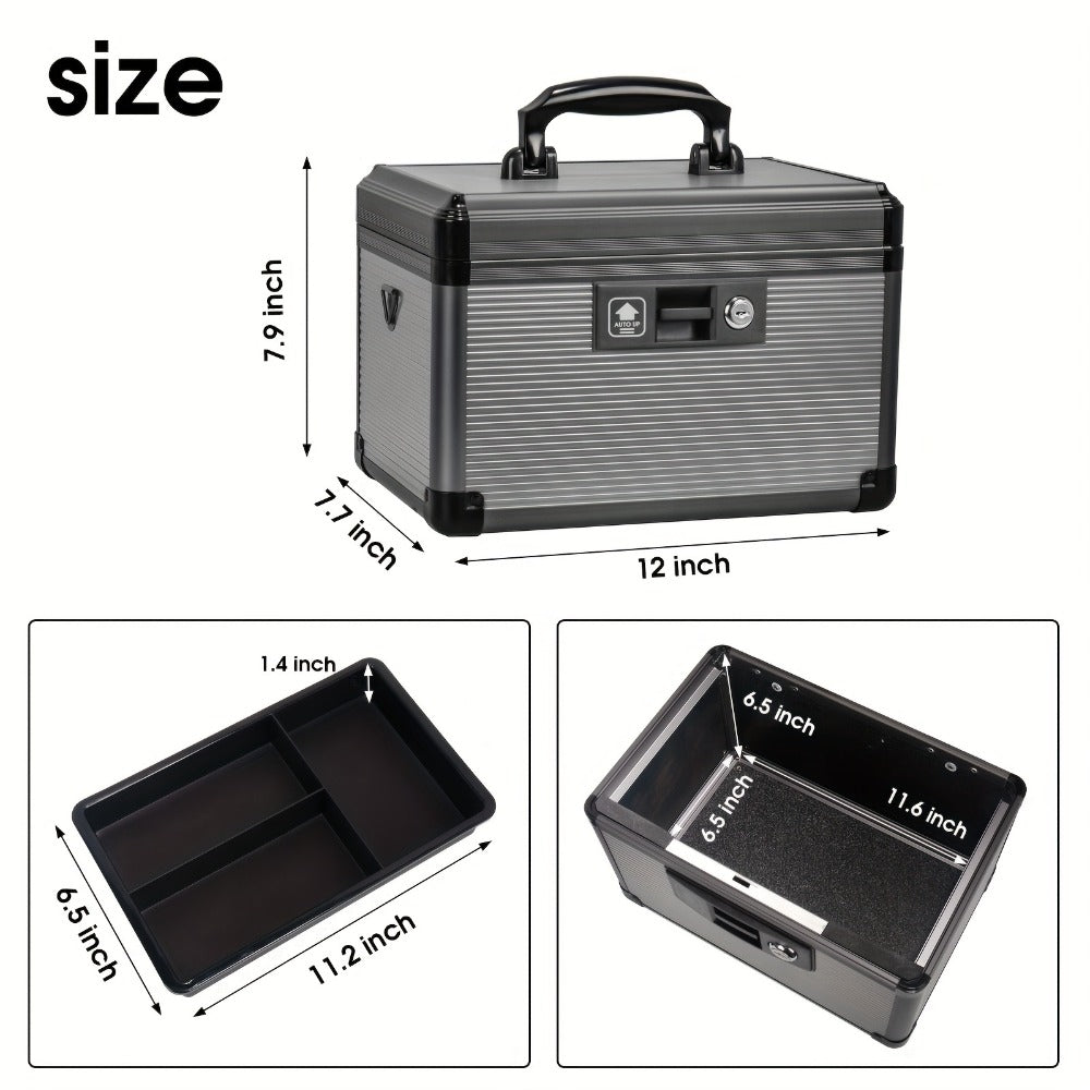 Aluminum Alloy Lockable Medicine Box – Double Layer Large Capacity Storage Box with Key Lock, Handle & Tray for Medicines