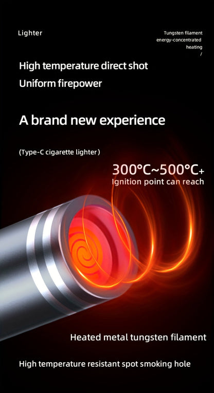 USB-C Plug-In Heating-Coil Electric Lighter in Black with Compact Cylindrical Body for Direct Phone Power
