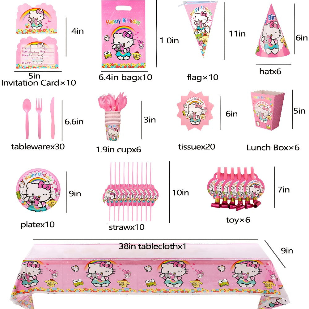 Party Decorations Hello Kitty 139-Piece Pink Birthday Set with Tableware, Banner, Balloons and Tablecloth