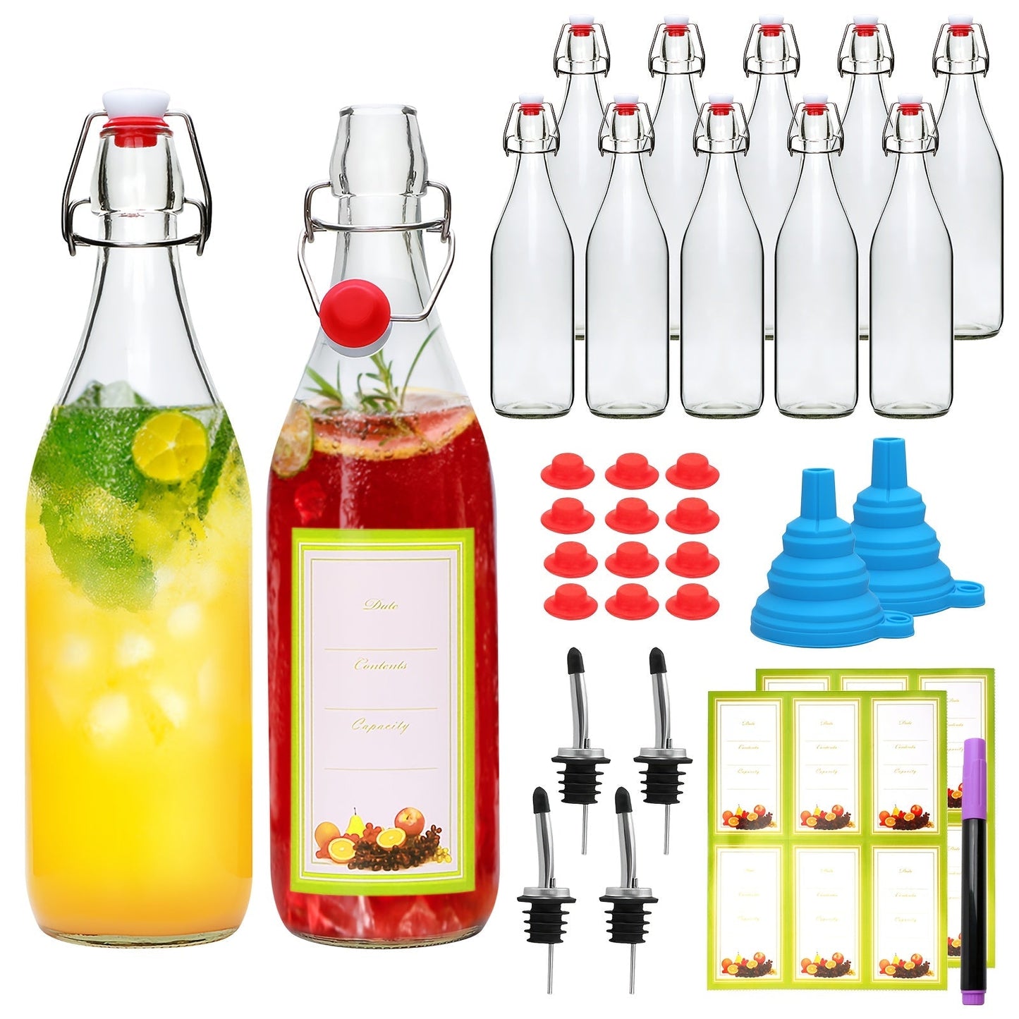 Flip Top Glass Bottles with Stopper 16oz, Airtight Swing Top Bottle for Kombucha, Juice, Vinegar