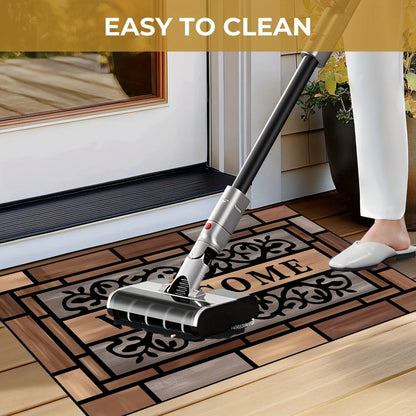 Welcome Doormat Wood Pattern – Entrance Mat with Polypropylene Backing, Indoor Outdoor Floor Mat for Front Door