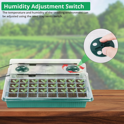 Seed Starting Tray Kit 4-Set 160 Cells High Dome | 8 LED Grow Lights Smart Timer 3 Modes 5 Brightness | Indoor Greenhouse Germination