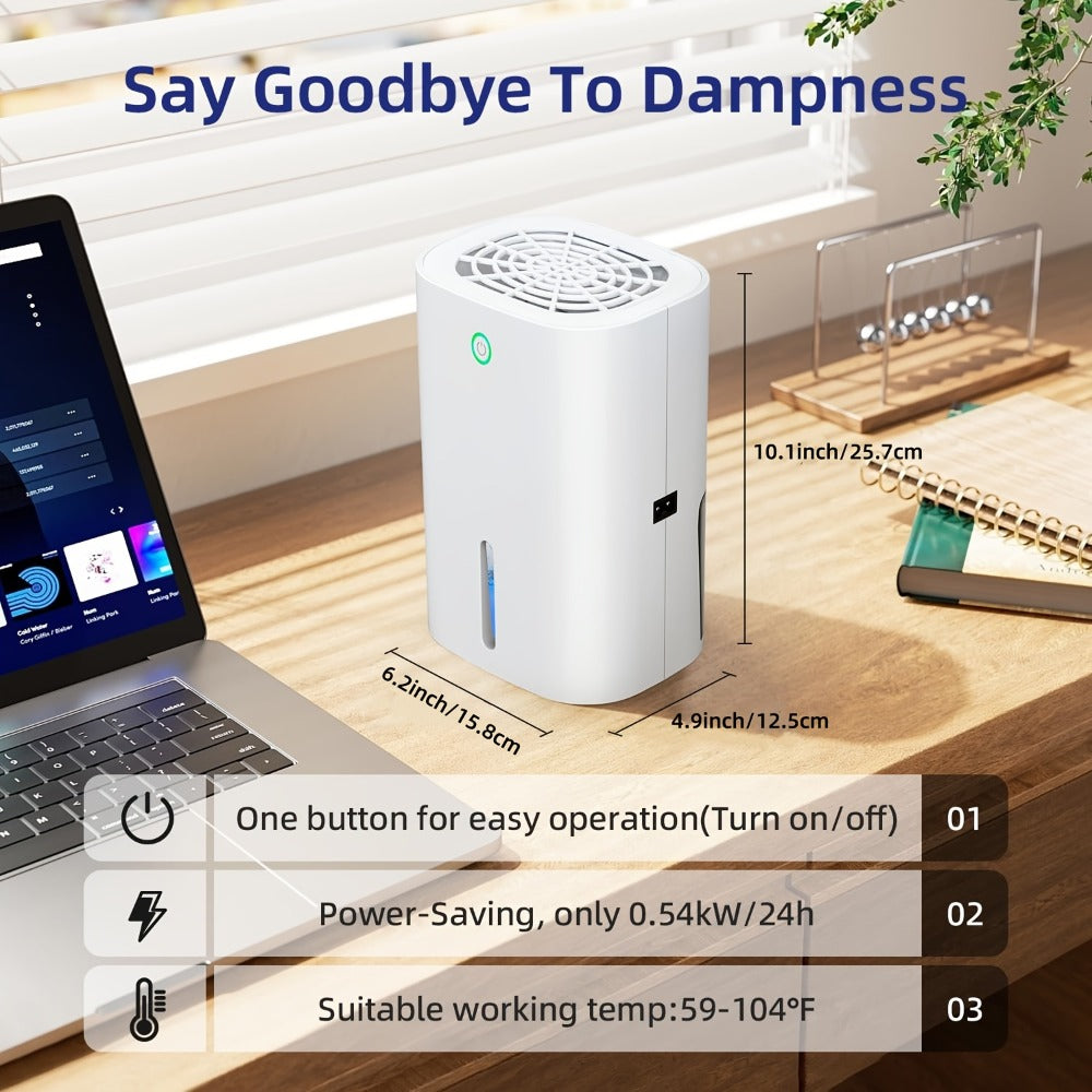 Compact 27-Ounce Peltier Dehumidifier with One-Button Control, Water-Level Window and Full-Tank Shutoff