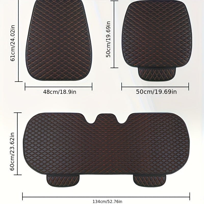 Car Seat Covers 3-Piece Diamond-Quilted Linen Set with Two Front Pieces and One Rear Bench Piece