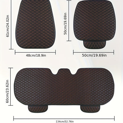 Car Seat Covers 3-Piece Diamond-Quilted Linen Set with Two Front Pieces and One Rear Bench Piece