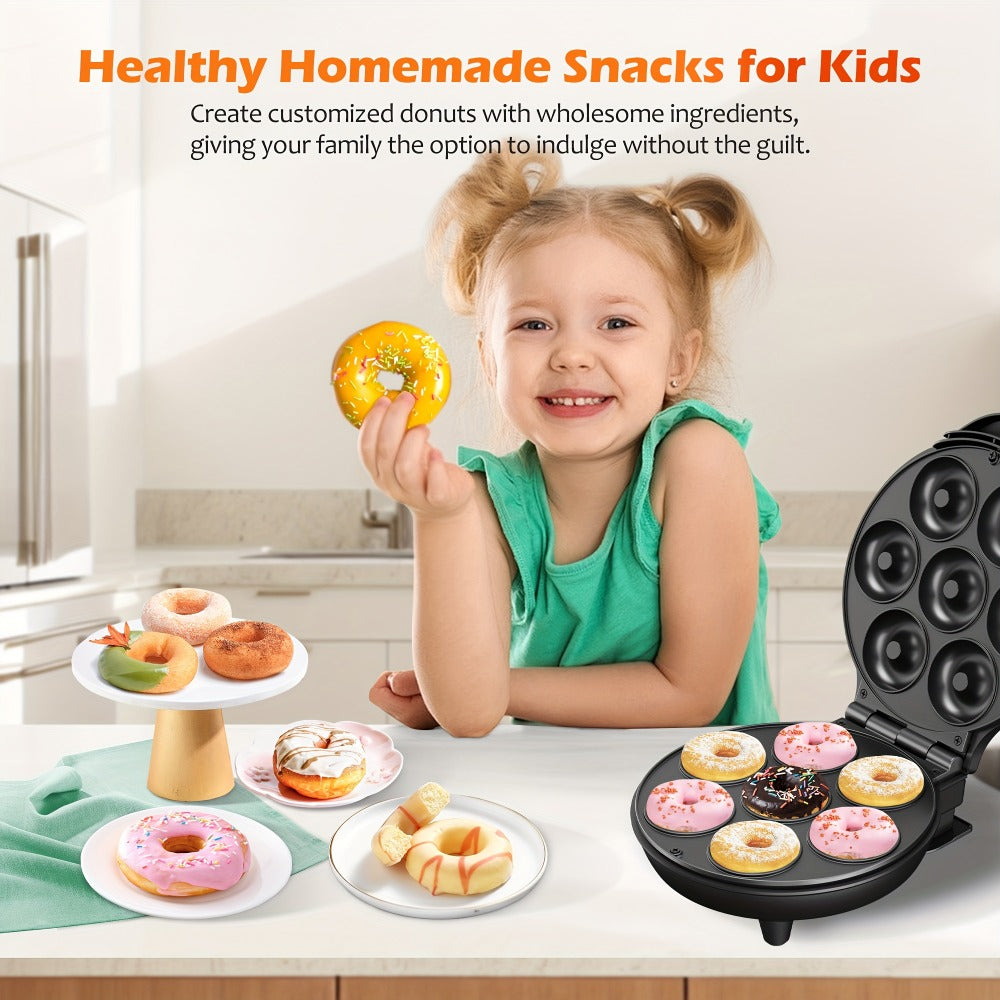 Mini Donut Maker Machine 7 Slots - Non-Stick Electric Donut Maker for Kids, Quick Breakfast Snack Dessert Baking