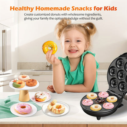 Mini Donut Maker Machine 7 Slots - Non-Stick Electric Donut Maker for Kids, Quick Breakfast Snack Dessert Baking
