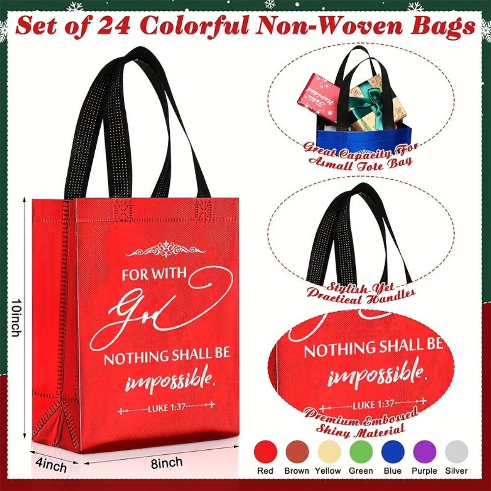 Christian Gift Bags Bulk 48pcs with Handles, Bible Verse Religious Gift Bags Medium Size, Reusable Church Bags for Father's Day