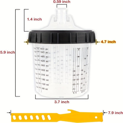 Disposable Paint Spray Gun Cup Liner & Lid System 50-Pack – Includes 50 Cup Liners, 50 Lids, Hard Cup with Retainer Ring