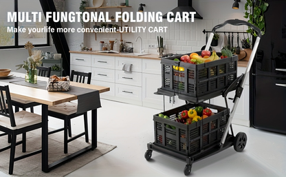 Two Tier Cart with 2 Storage Crates 360° Swivel Wheels, for Garden, Patio and Yard Use, with the Listed Configuration