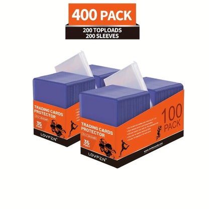 Trading Card Top Loaders and Sleeves 400 Pack, 3x4 Hard Plastic Baseball Card Protectors with Soft Penny Sleeves
