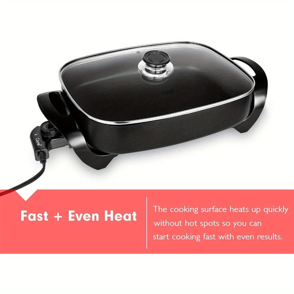 Electric Skillet 8 Quart Non-Stick Copper Deep Dish – 16x12 Large Electric Frying Pan with Tempered Glass Vented Lid, Adjustable Thermostat