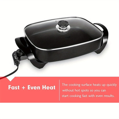 Electric Skillet 8 Quart Non-Stick Copper Deep Dish – 16x12 Large Electric Frying Pan with Tempered Glass Vented Lid, Adjustable Thermostat