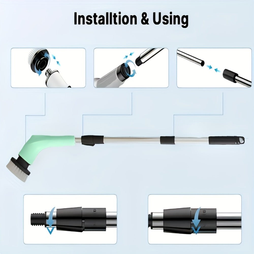 Electric Spin Scrubber with 9 Interchangeable Brush Heads 5 Speed Settings & 3 Extendable for Home Cooking, Dining and Outdoor Meals