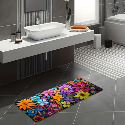 Kitchen Mat Floral Design, Rectangular Rug, 100% Polyester Floor Mat for Kitchen, Bathroom, Laundry Room