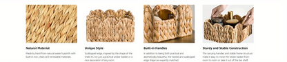 Scalloped Wicker Storage Baskets Set of 2 with Handles in Water Hyacinth or Seagrass Weave