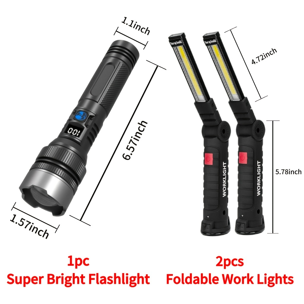 COB LED Work Light Rechargeable – Magnetic Base Portable Flashlight, 1000 Lumen Adjustable Beam, Multi-Pack Hanging Lamp for Garage