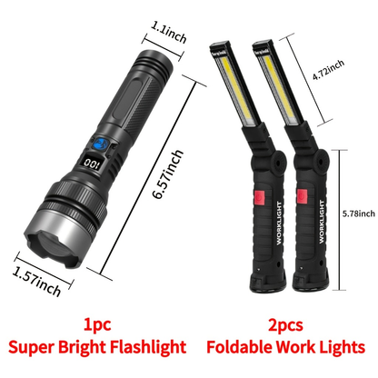 COB LED Work Light Rechargeable – Magnetic Base Portable Flashlight, 1000 Lumen Adjustable Beam, Multi-Pack Hanging Lamp for Garage