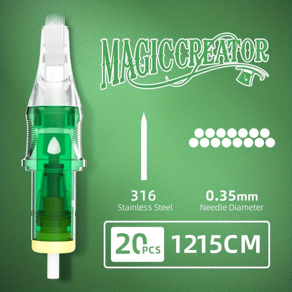 Tattoo Cartridge Needles with MAGICCREATOR Label, 20-Piece Box with 25 RL RS CM M1 Options
