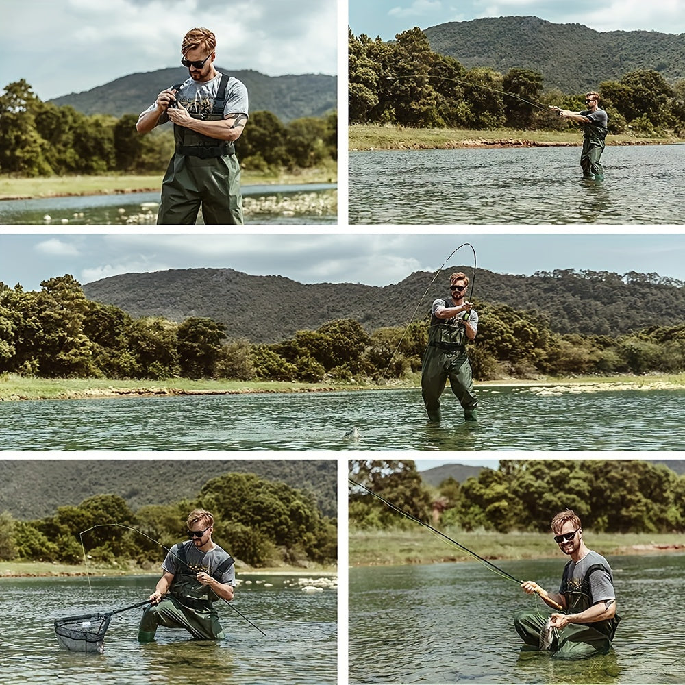 Waterproof Chest Waders for Men & Women with Boot Leg Straps, Adjustable H-Back Suspenders & Anti-Slip PVC Boots for Fly Fishing