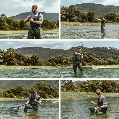 Waterproof Chest Waders for Men & Women with Boot Leg Straps, Adjustable H-Back Suspenders & Anti-Slip PVC Boots for Fly Fishing
