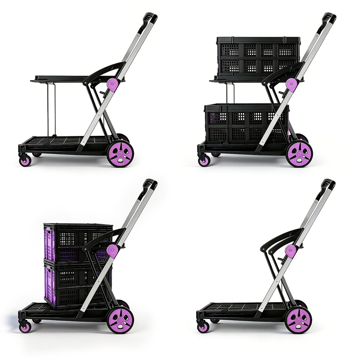 Two Tier Cart with 2 Storage Crates 360° Swivel Wheels, for Garden, Patio and Yard Use, with the Listed Configuration