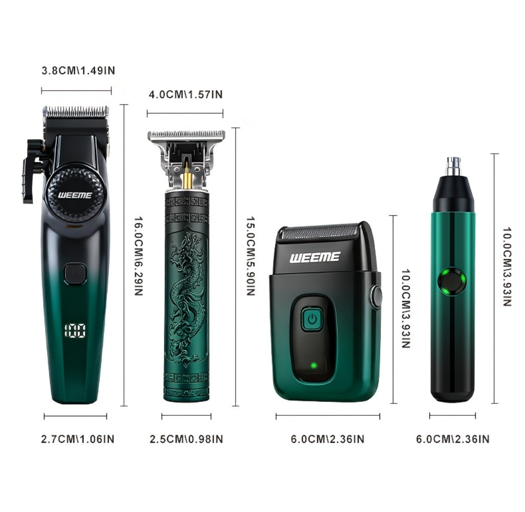 Hair Cutting Set 4pcs Professional - Electric Hair Clipper, Electric Shaver, T-Blade Trimmer & Nose Hair Trimmer