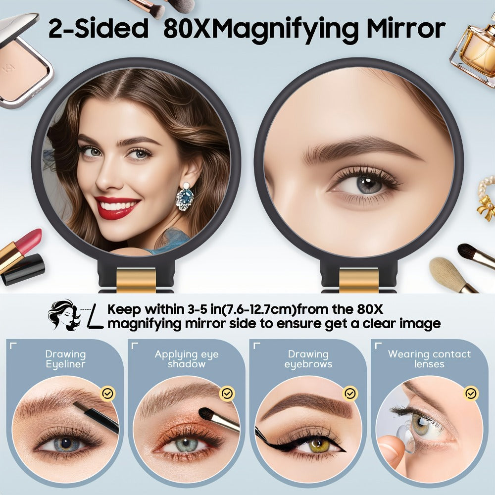 Magnifying Mirror 80X for Makeup & Skincare, Handheld 1X-80X Magnification Mirror with 360° Adjustable Handle