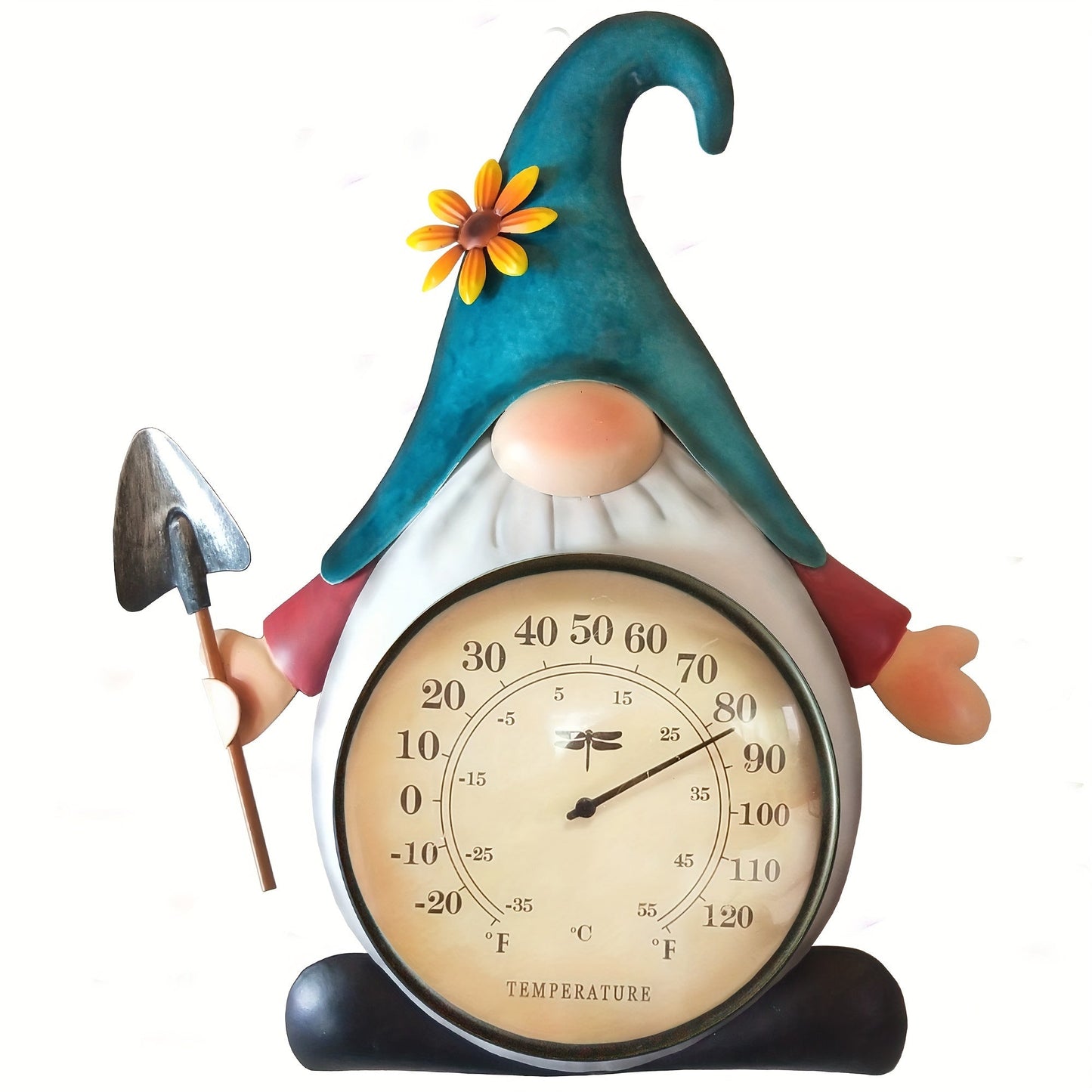 Outdoor Thermometer | Metal Gnome Wall Decor Patio Garden No Battery