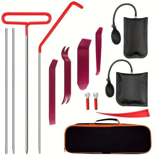 Fourteen-Piece Automotive Entry and Trim Tool Kit with Air Wedges, Long-Reach Rods and Carry Case