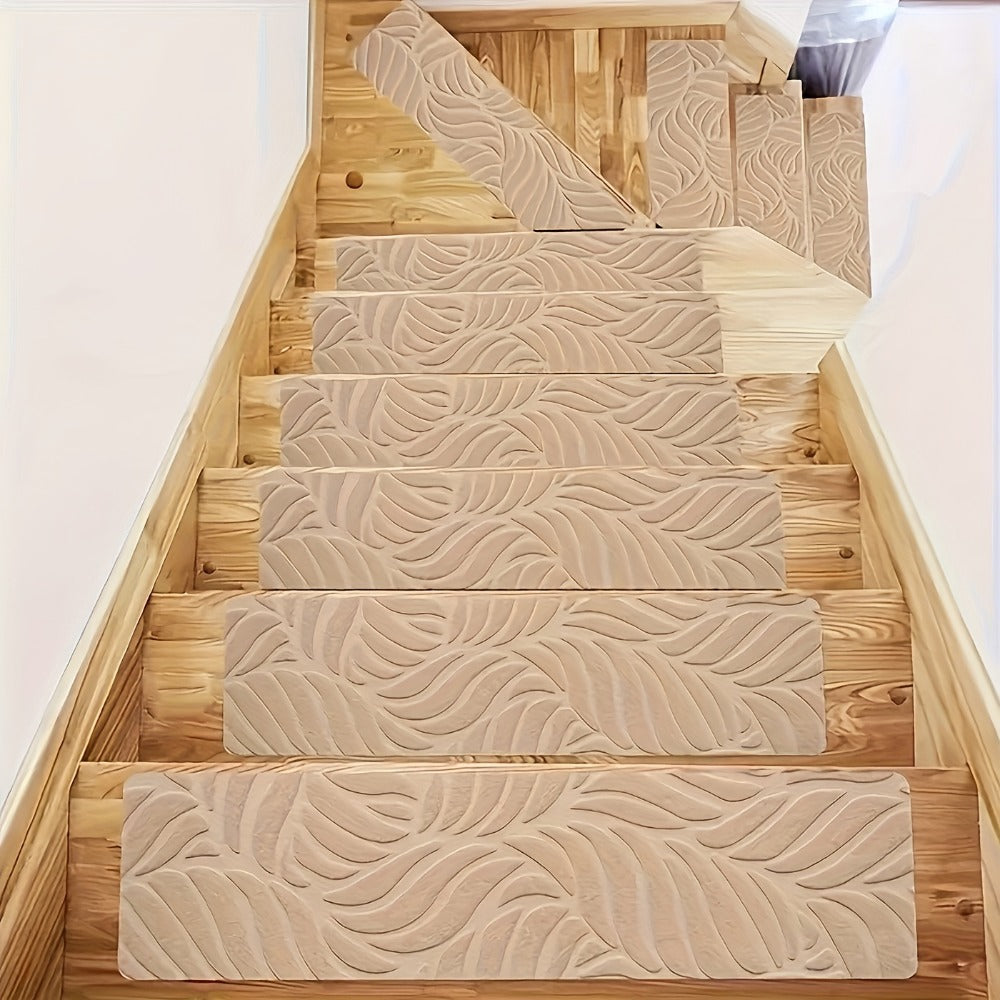 Stair Treads 15 Pack, Self-Adhesive Indoor Stair Mats for Wooden Steps, Polyester Carpet Runners