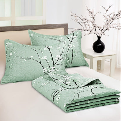 Plum Blossom Quilted Bedspread Set Machine Washable Soft Breathable Hypoallergenic Comforter with Pillowcases Twin Full Queen King Size