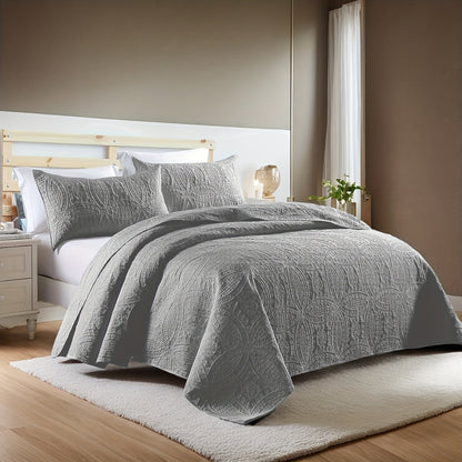 Quilt Set 3 Piece Soft Lightweight Bedding – Thin Bed Quilt with 2 Pillowcases for Bedroom Guest Room, Full Queen King