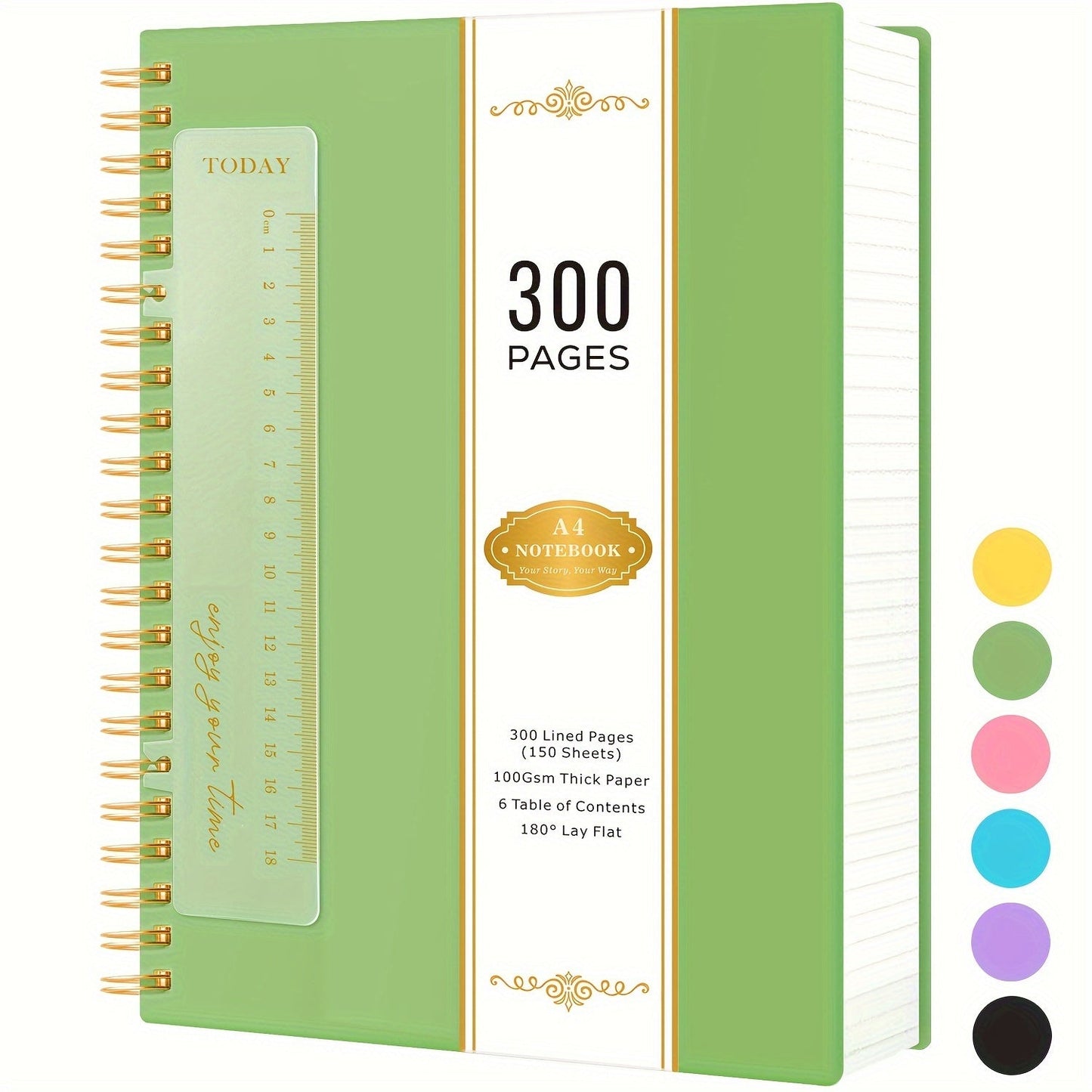 Large Spiral Notebook 300 Pages Hardcover – 8.5x11 A4 College Ruled 100GSM Lined Paper PVC Waterproof Cover for Work School Travel Women Men